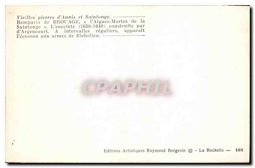 CPA Vieilles pierres d'Aunis et Saintonge Remparts de Brouage l'Aigues Mortes de la Saintonge  — Verso