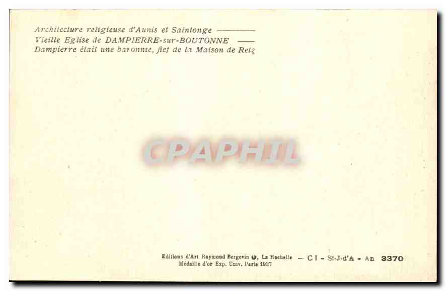 CPA Vieille Eglise de Dampierre sur Boutonne  — Rückseite