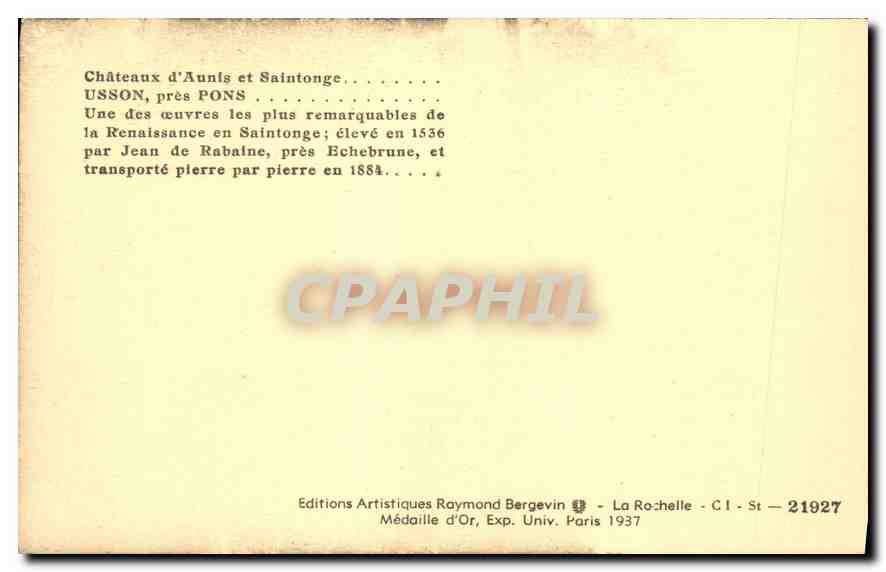 CPA Chateaux d'Aunis et Saintonge Usson pres Pons  — Verso