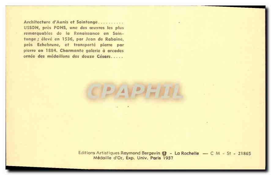 CPA Architecture d'Aunis et Saintonage Usson pres Pons  — Verso