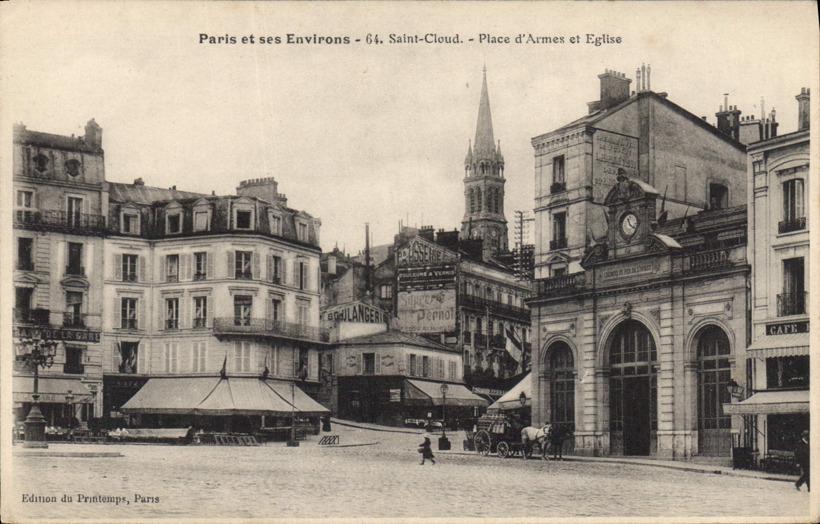 CPA Paris et ses Environs Saint Cloud Place d'Armes et Eglise 