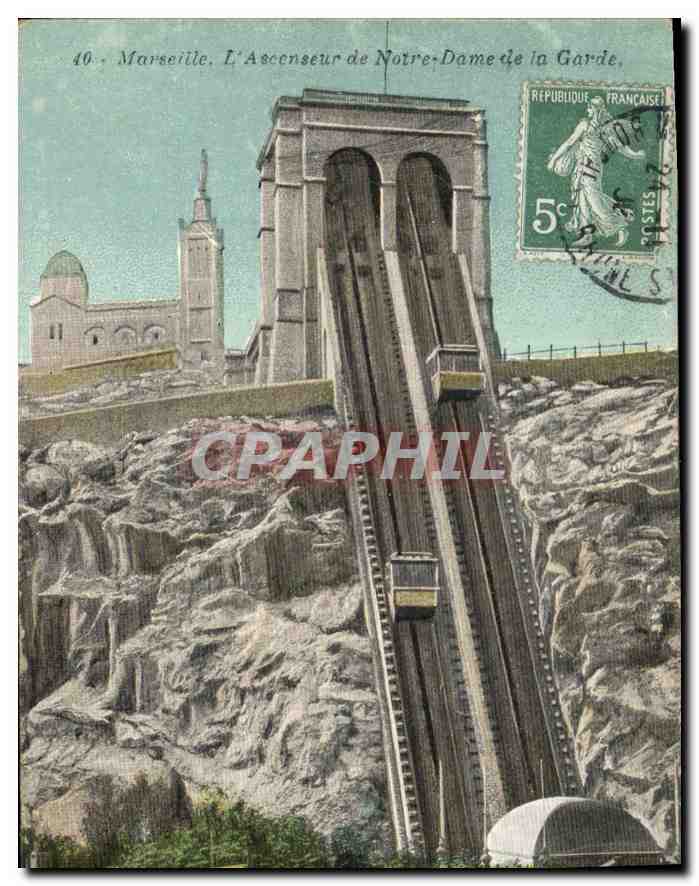 CPA Marseille L'Ascenseur de Notre Dame de la Garde 