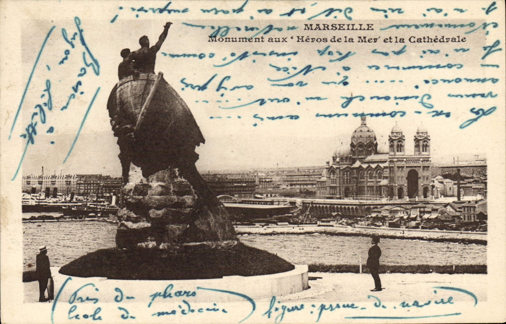 Marseille — Monument aux 'Héros de la Mer' et la Cathédrale — CRIT POSTAL