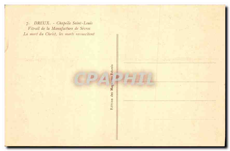 La mort du Christ, les morts ressuscitent — Vitrail de la Chapelle Saint-Louis, Dreux — Édition des Magasins Réunis — Reverso