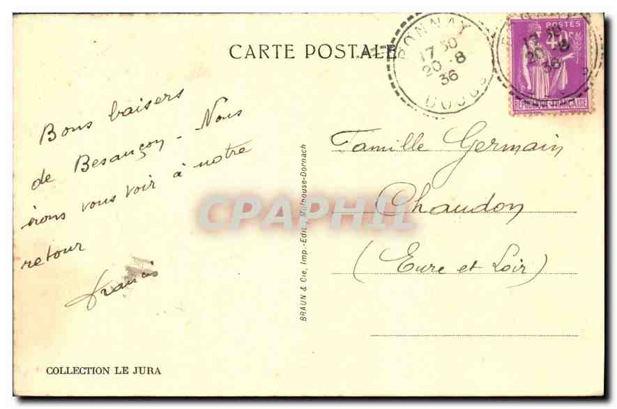 Besançon-les-Bains — Promenade Micaud, Barrage St-Paul et Citadelle — n°2597 — Verso
