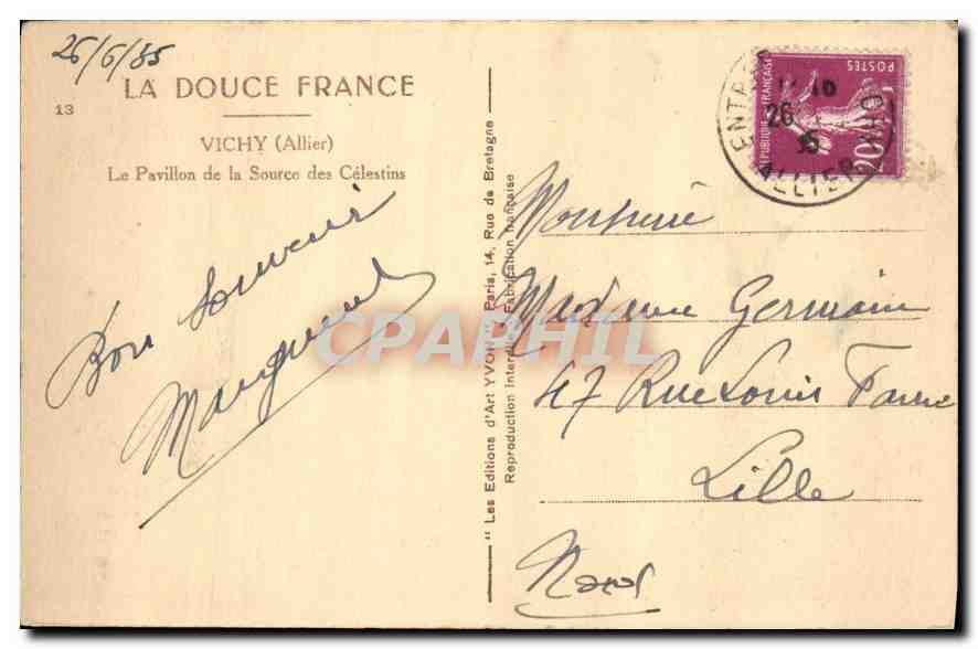 CPA Vichy Allier le Pavillon de la Source des Celestins  — Back