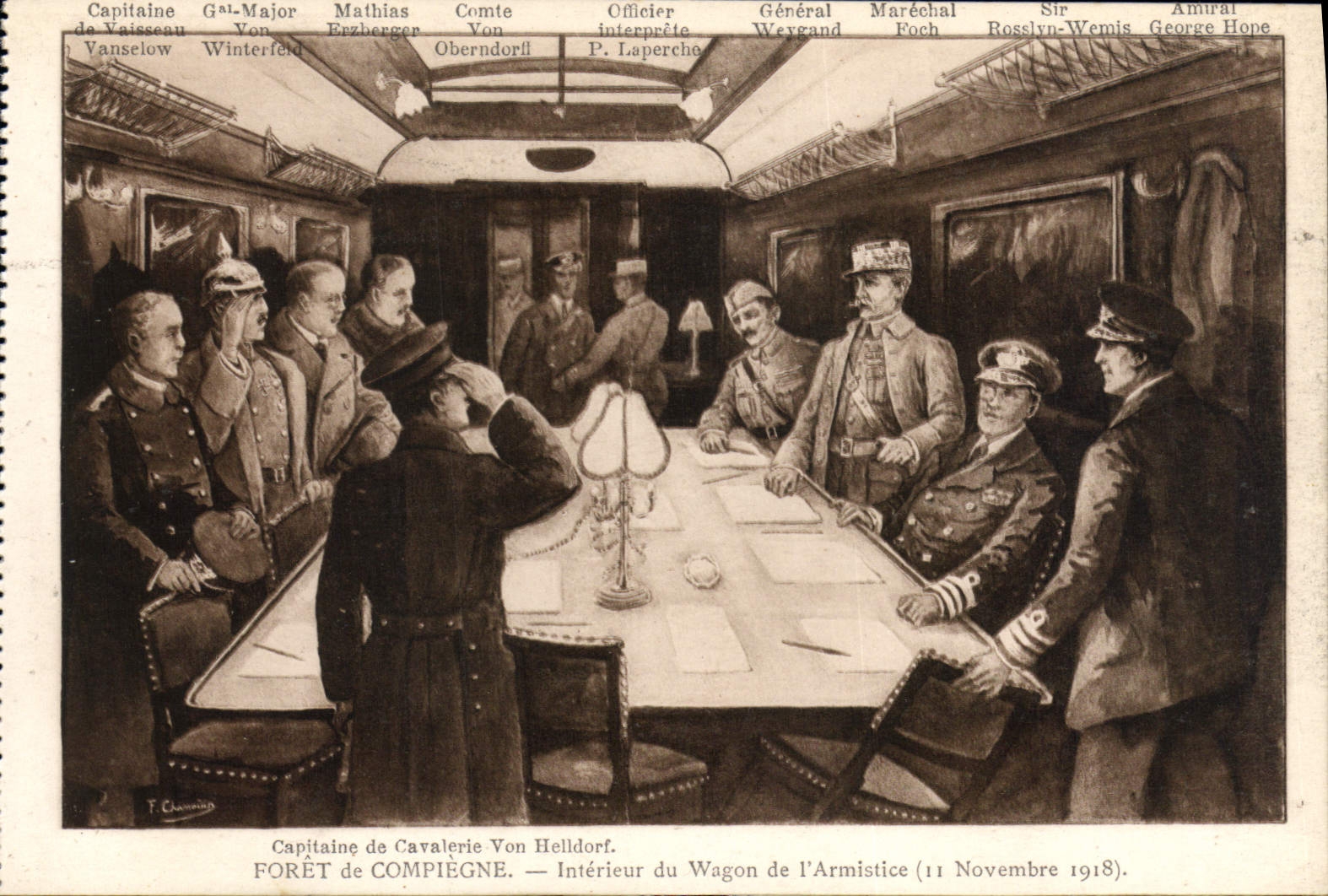CPA Capitaine de Cavalerie Von Helldorf Foret de Compiegne interieur du Wagon de l'Armistice 11 Nove