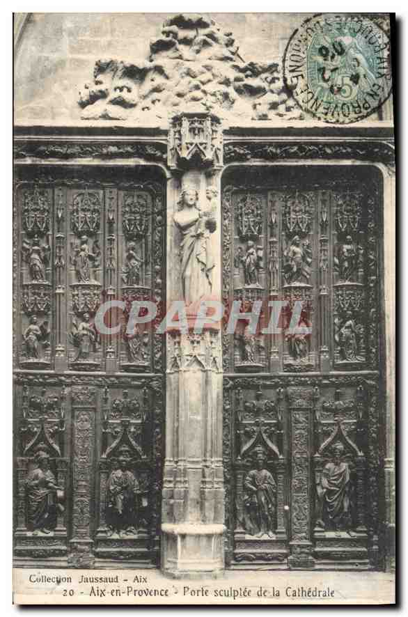 Porte sculptée de la Cathédrale — Aix-en-Provence — Collection Jaussaud n°20