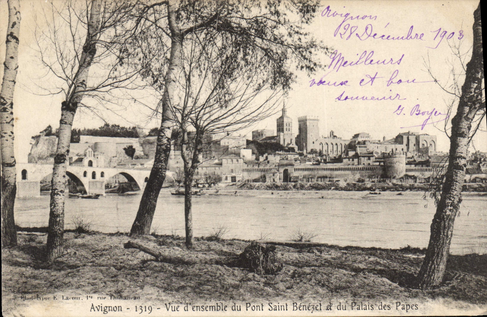 Avignon - Vue d'ensemble du Pont Saint Bénézet et du Palais des Papes — Phototypie E. Lacour, 14 rue Thubanéon
