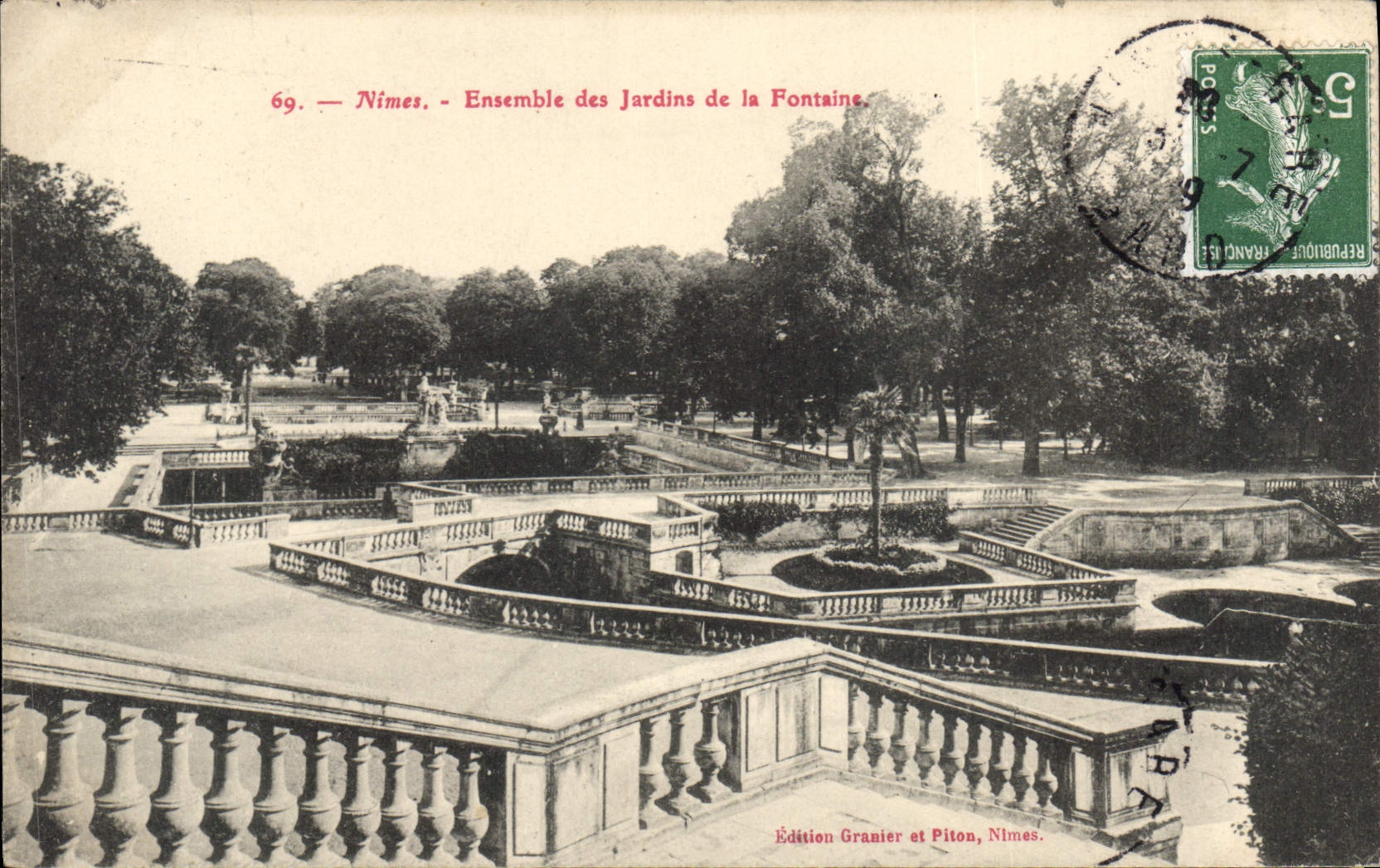 Nîmes — Ensemble des Jardins de la Fontaine — Édition Granier et Piton, Nîmes