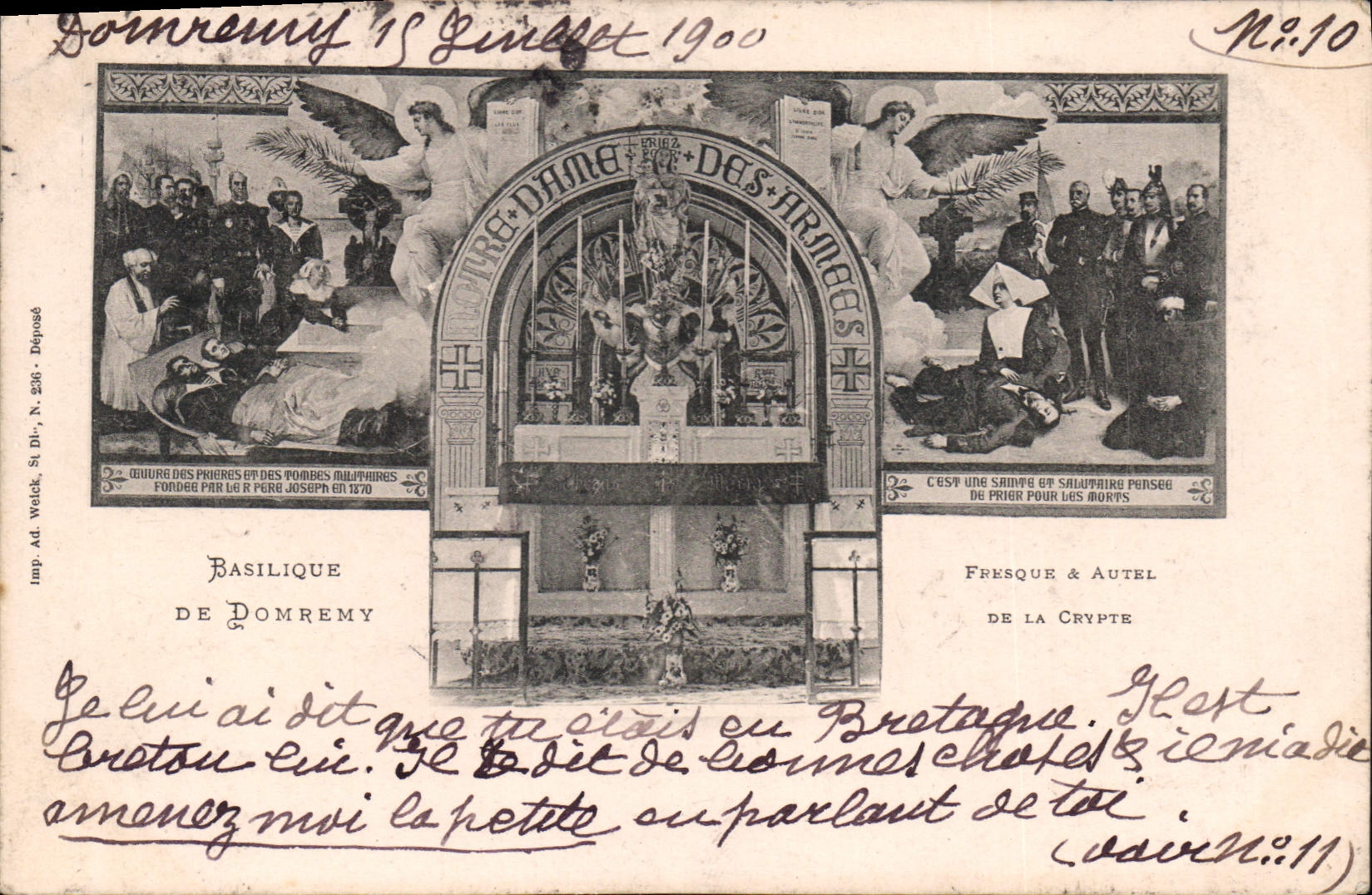 Basílica de Domremy — fresco y altar de la crypta — Imp. Ad. Welch, St. Di., N. 236