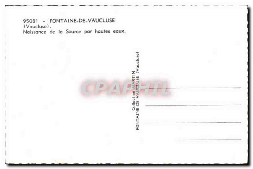 Fontaine-de-Vaucluse — Geburt der Quelle bei Hochwasser — Sammlung Martin — Rückseite