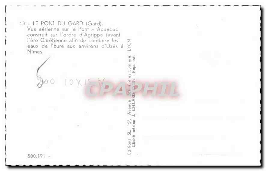 CPM Le Pont du Gard Gard Aqueduc romain construit avant l'ere chretienne sur l'ordre d'Agrippa pour  — Rückseite