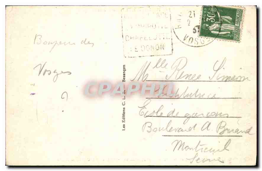 CPA Les Hautes Vosges Pittoresques le Lac Blanc Pointe du chateau Hans  — Rückseite