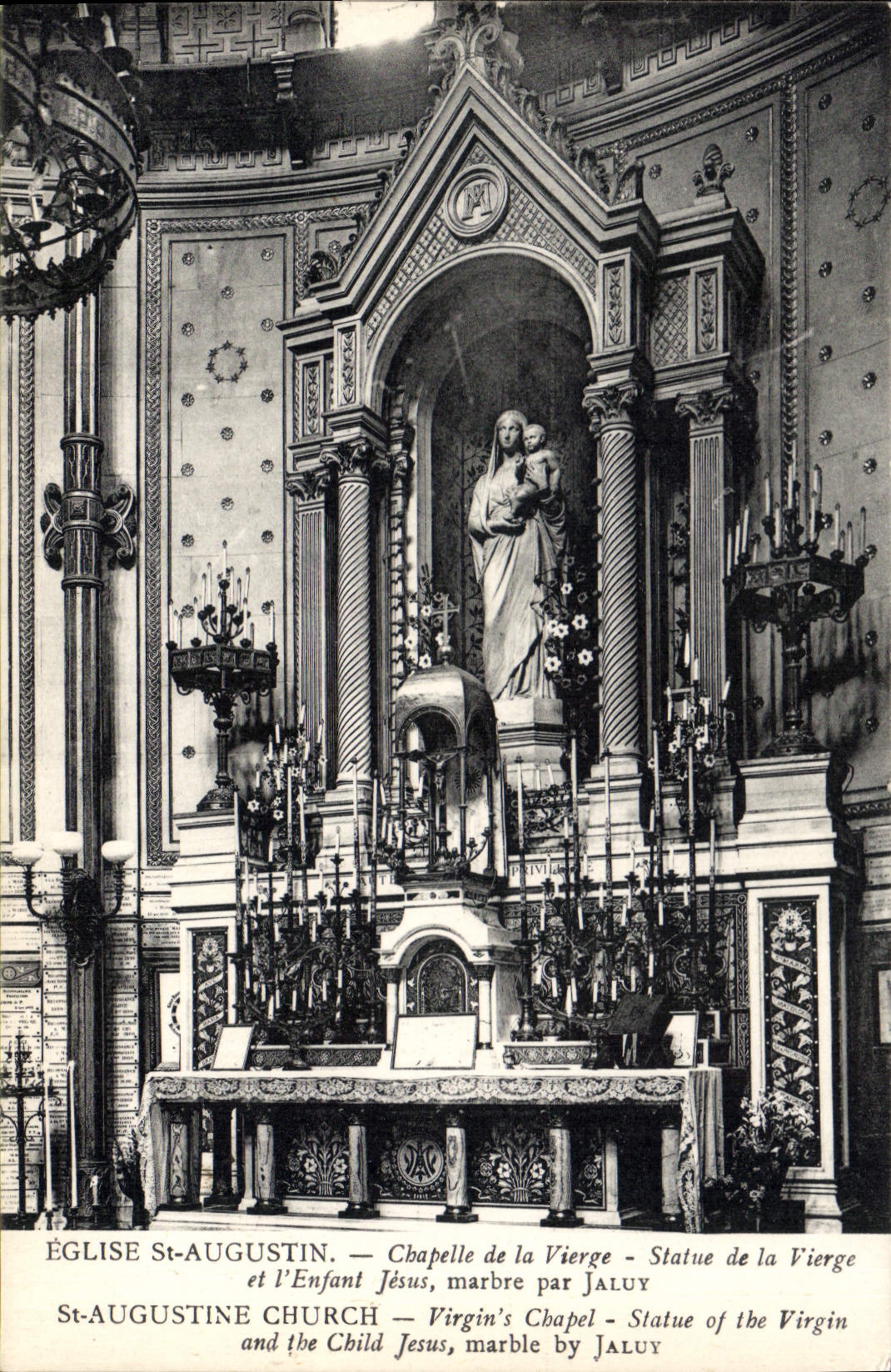 CPA Eglise St Augustin Chapelle de la Vierge Statue de la Vierge et l'Enfant Jesus Marbre par Jaluy 