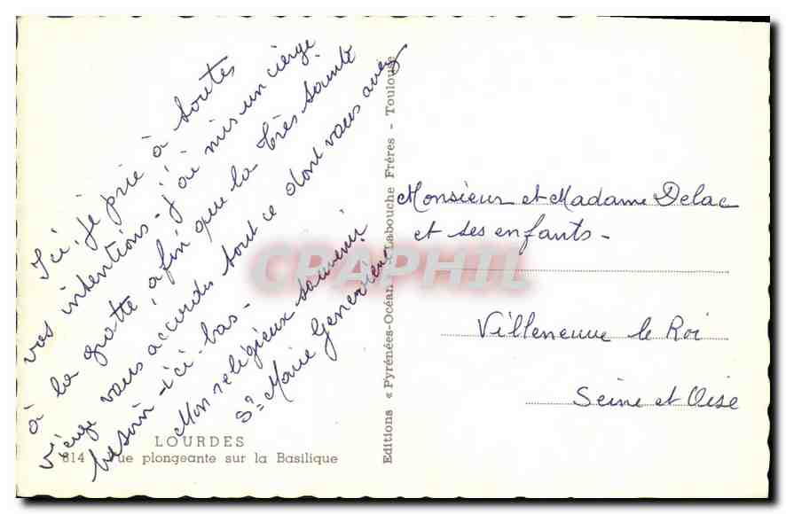 CPA Lourdes vue plongeante sur la Basilique  — Verso