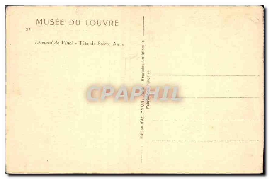 CPA Musee du Louvre Leonard de Vinci Tete de Sainte Anne  — Rückseite