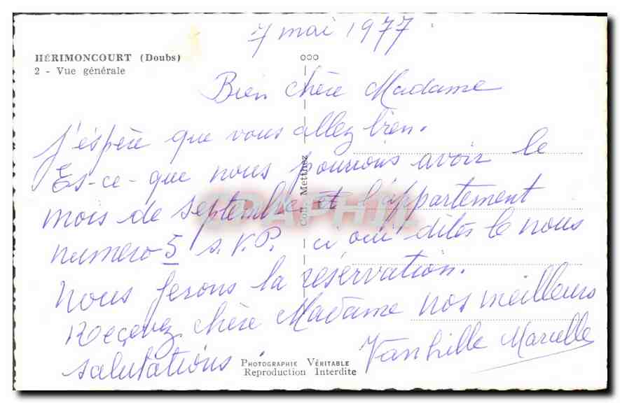 CPA Herimoncourt Doubs vue generale  — Rückseite