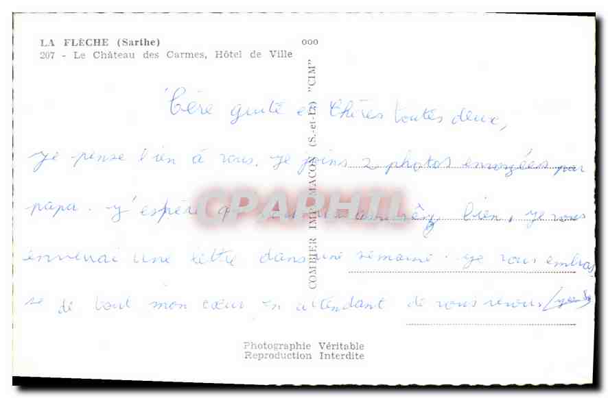 CPA La Fleche Sarthe le chateau des Carmes hotel de Ville  — Rückseite