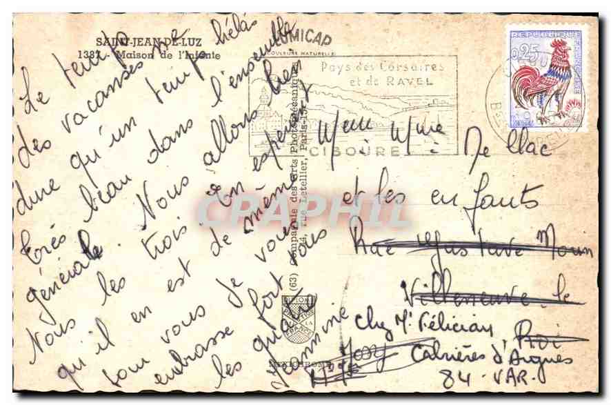 Saint-Jean-de-Luz — Maison de l'Intente — Compagnie des Arts Photographiques — Verso