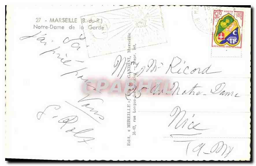 CPA Marseille B du R Notre Dame de la Garde  — Rückseite