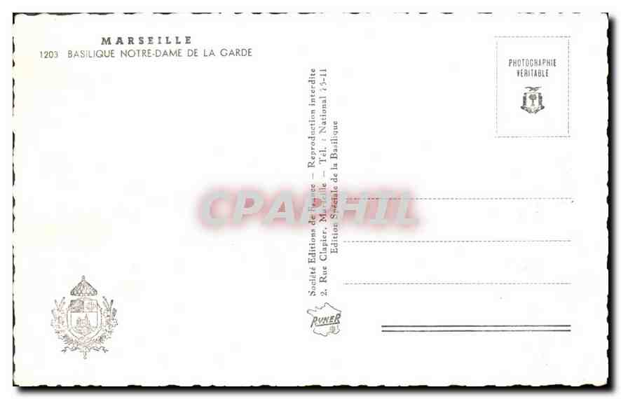 CPA Marseille Basilique Notre Dame de la Garde  — Verso