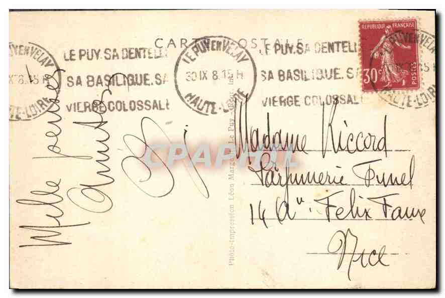 CPA Le Puy Hte Loire le rocher St Michel d'Aiguilhe Aspect Ouest  — Rückseite