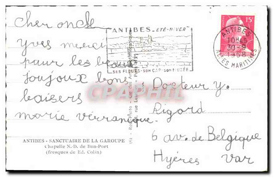 Sanctuaire de la Garoupe — Chapelle N.D. de Bon-Port — fresques de Ed. Colin — éditeur Cap — Verso