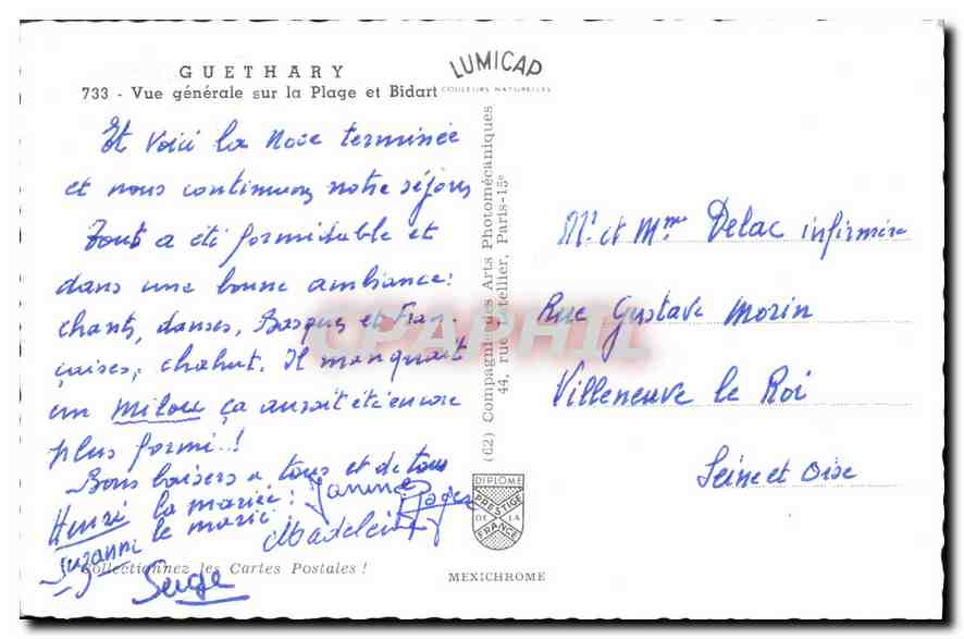 CPA Guethary Vue generale sur la Plage et Bidari  — Rückseite