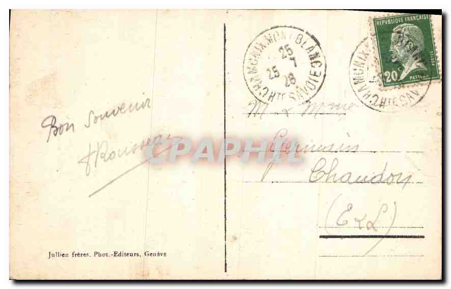 Aiguille du Dru und Montenvers-Bahn — Chamonix — Jullien frères, Genève, n° 8833 — Rückseite