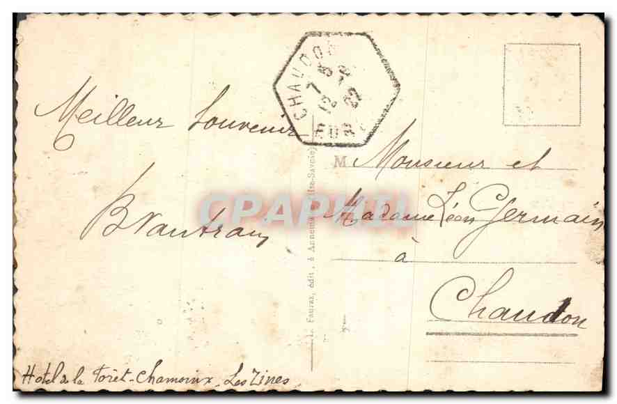 CPA Chamonix Hte Savoie et la Chaine des Aiguilles  — Verso