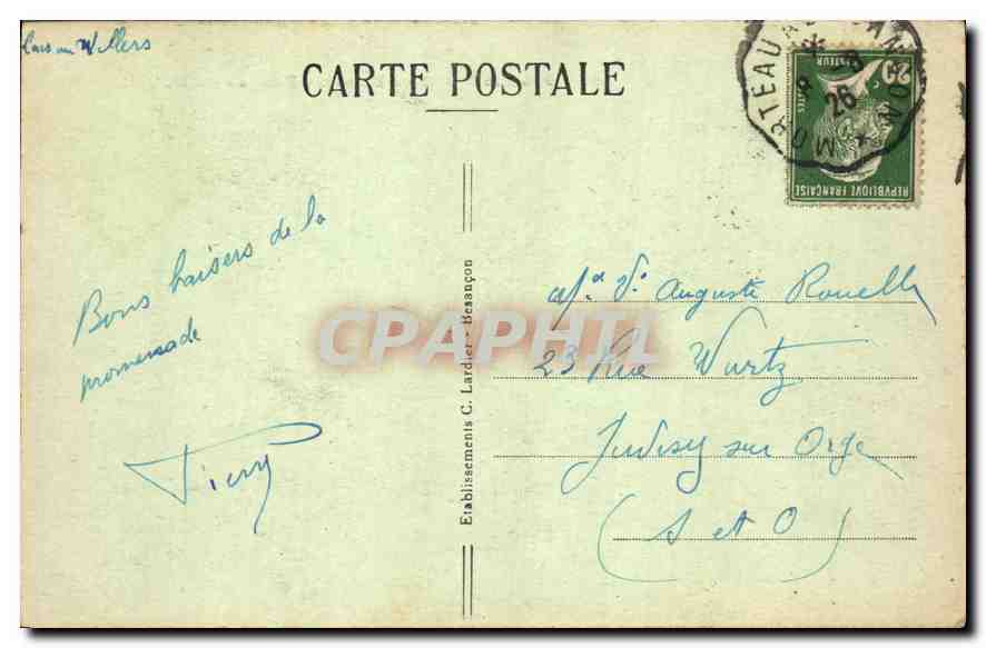 French-Swiss Border — Basins of the DOUBS — Publisher C. Larder - Ménagyon, n° 881 — Back