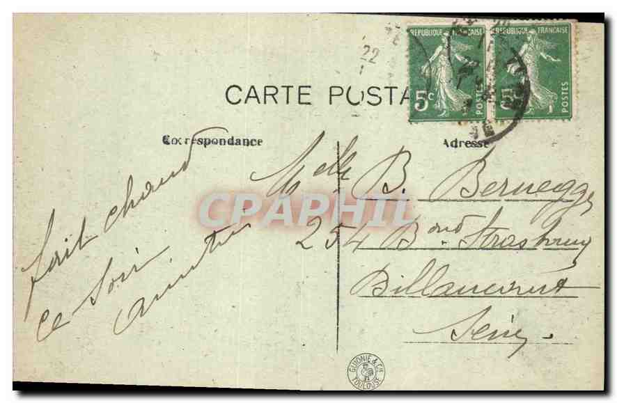 CPA Lyon Le Palais de Justice et le Coleau de Fourvieres  — Verso