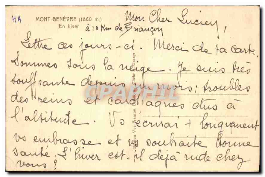 CPA Mont Genevre En hiver  — Rückseite