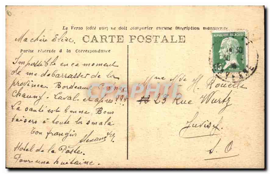 Laval (Mayenne) — Turm der Stadtmauer und Kirchturm der Kathedrale — Verlag: L. Drougon (Mayenne) — Rückseite