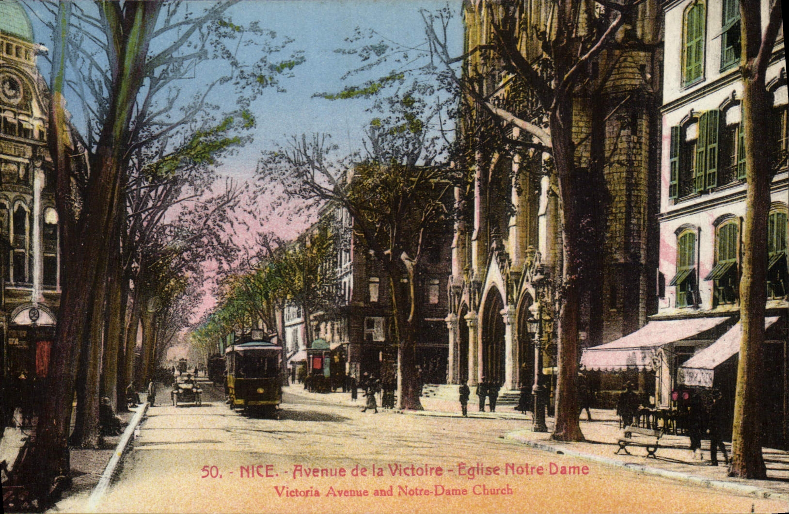 CPA Nice Avenue de la Victoire Eglise Notre Dame Tramway