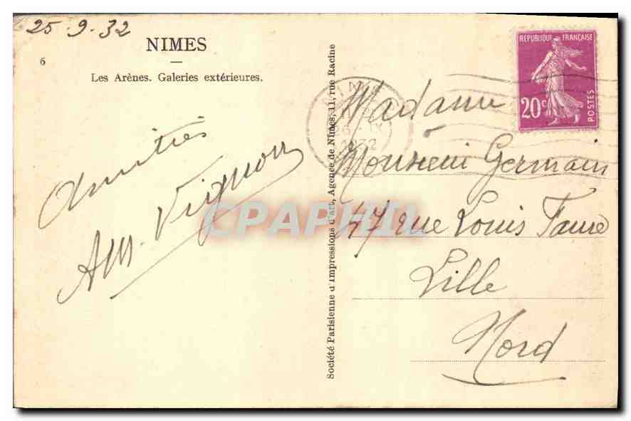 CPA Nimes Les Arenes Galeries exterieures  — Rückseite