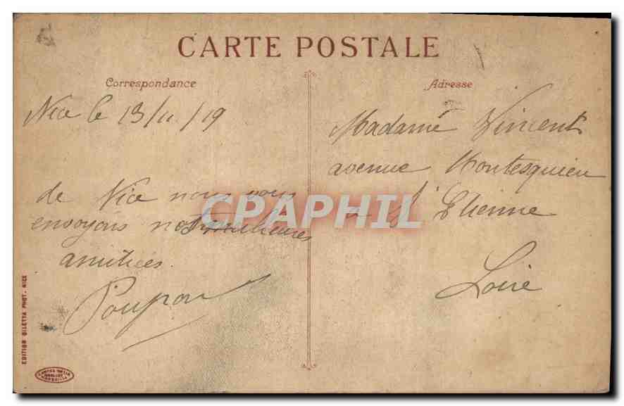 CPA Nice Jardins Albert I et Casino  — Rückseite
