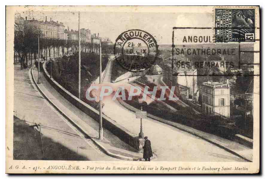 Angoulême — Vue prise du Rempart du Midi sur le Rempart Desaix et le Faubourg Saint-Martin — A.G.A. - 421