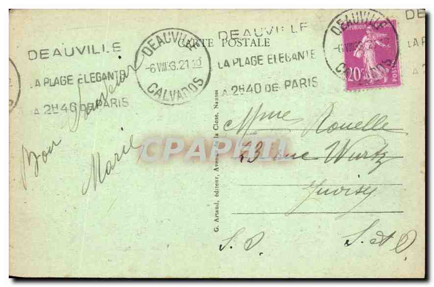Deauville, "La Plage Fleurie" - Le Normandy-Hôtel — Calou, par G. Aran — Rückseite