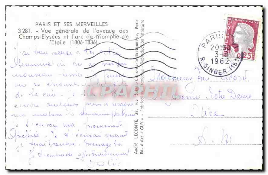 CPA Paris et ses Merveilles Vue generale de l'avenue des Champs d'Elysees et l'arc de triomphe de l' — Rückseite