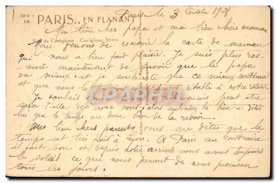 CPA Paris en Flanant Rue de Castiglione  — Rückseite