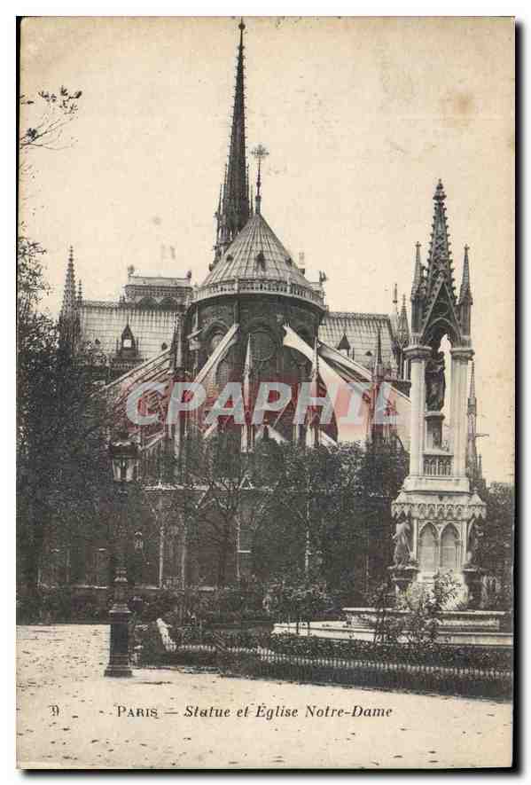 CPA Paris Statue et Eglise Notre Dame 
