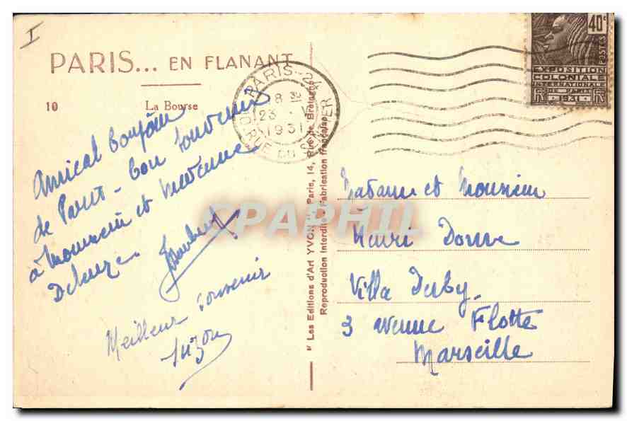 CPA Paris en Flanant La Bourse  — Verso