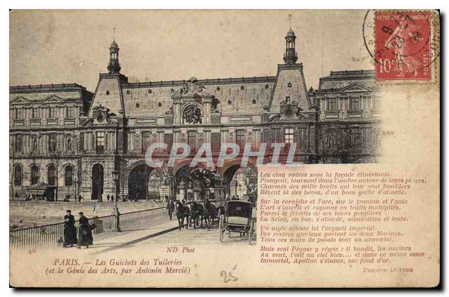 CPA Paris Les Guichets des Tuileries et le Genie des Arts par Antonin Mercie 