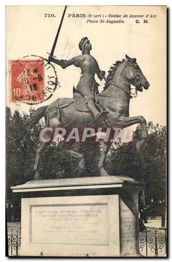 CPA Paris 8 arrt Statue de Jeanne d'Arc Place St Augustin 