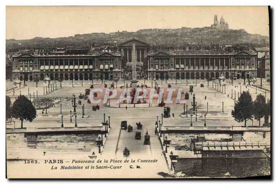 CPA Paris Panorama de la Place de la Concorde La Madeleine et le Sacre Coeur 