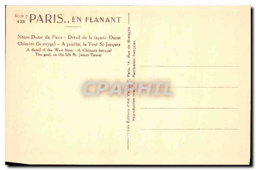 CPA Paris en flanant Notre Dame de Paris Detail de la facade Puest Chemere a gauche la Tour St Jacqu — Rückseite