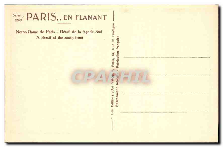 CPA Paris en flanant Notre Dame de Paris Notre Dame de Paris Detail de la facade Sud  — Verso