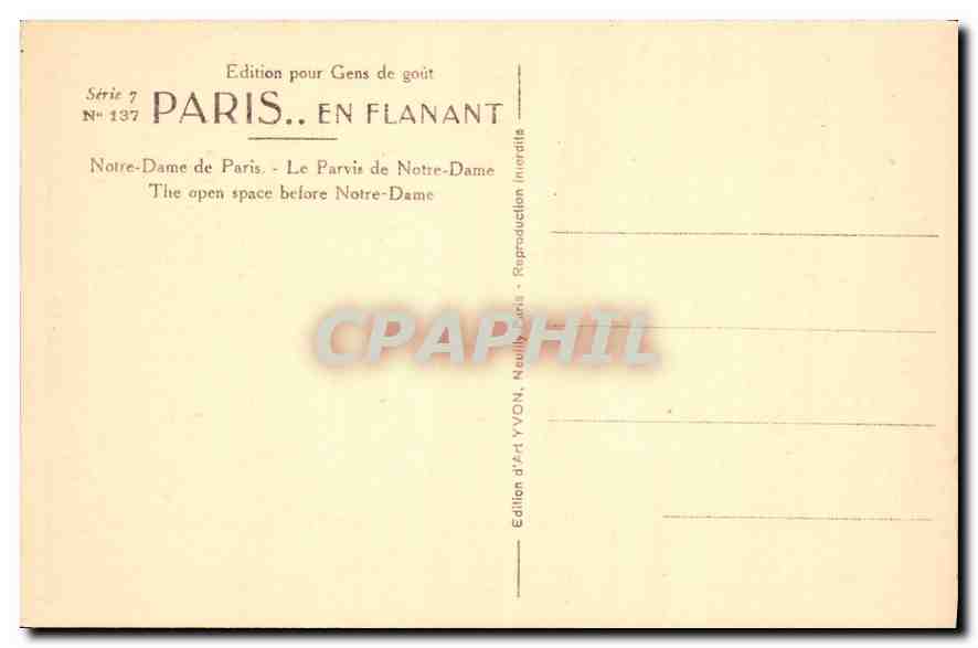 CPA Paris en Flanant Notre Dame de Paris le Parvis de Notre Dame  — Rückseite